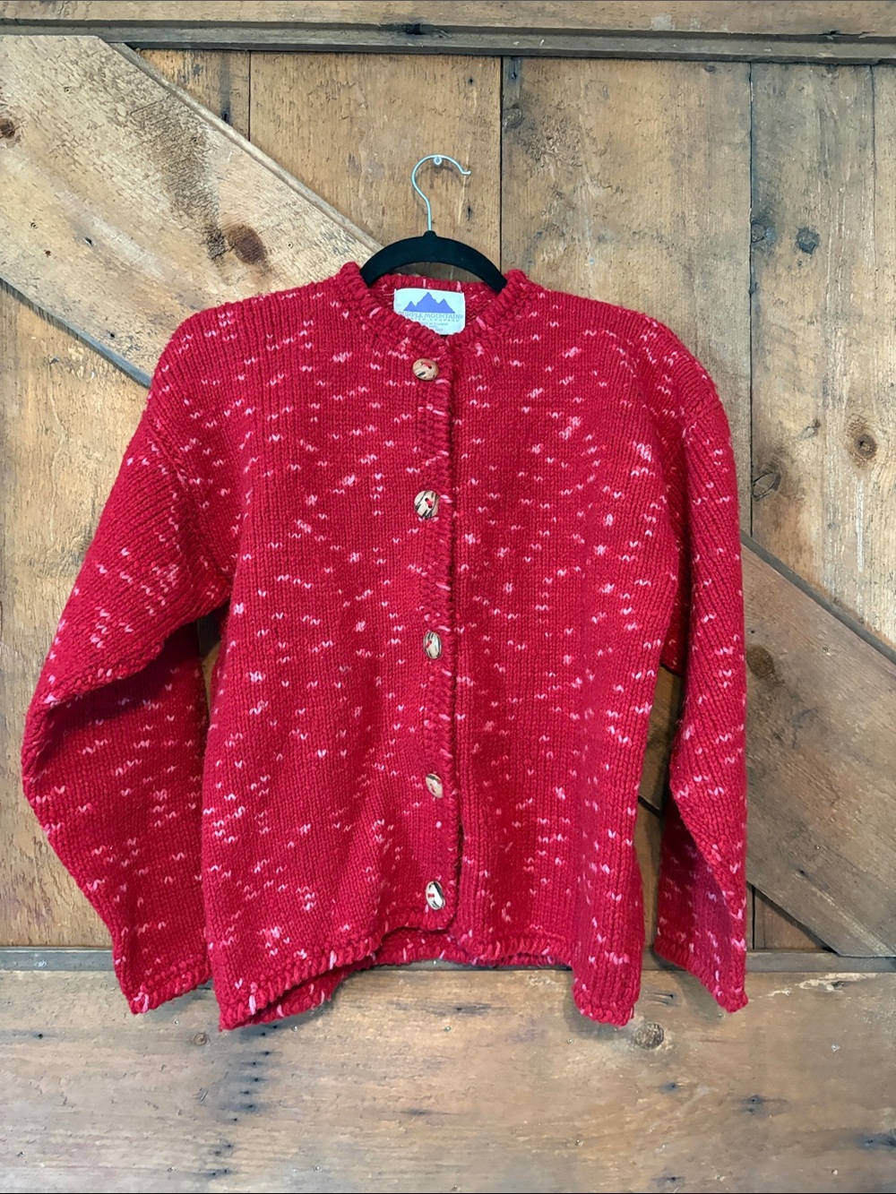 Vintage Purple Mountain Weather Gear Red Speckled Cardigan Sweater Womens S/M